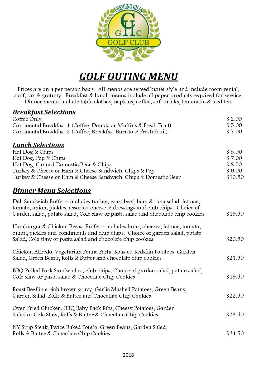 Outings - Chemung Hills Golf Banquet Center